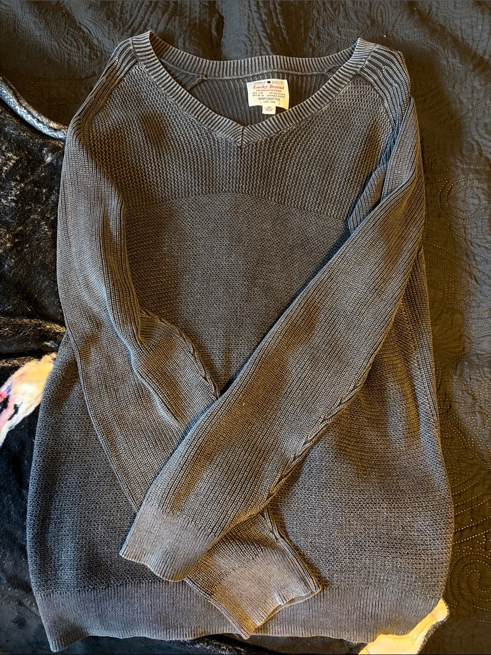 Lucky Brand Men’s Charcoal Knit V Neck Sweater